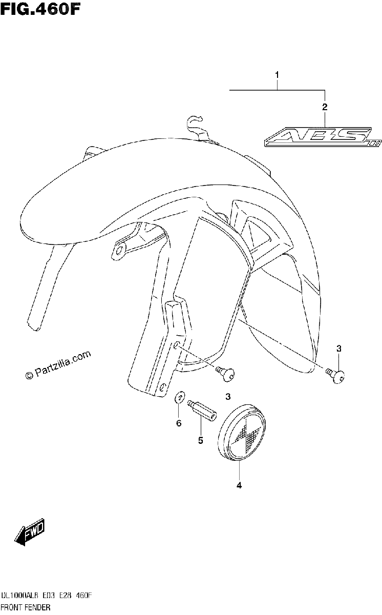 Diagrama de 460F FRONT FENDER DL1000AL8 E33 FOR YVB YWW