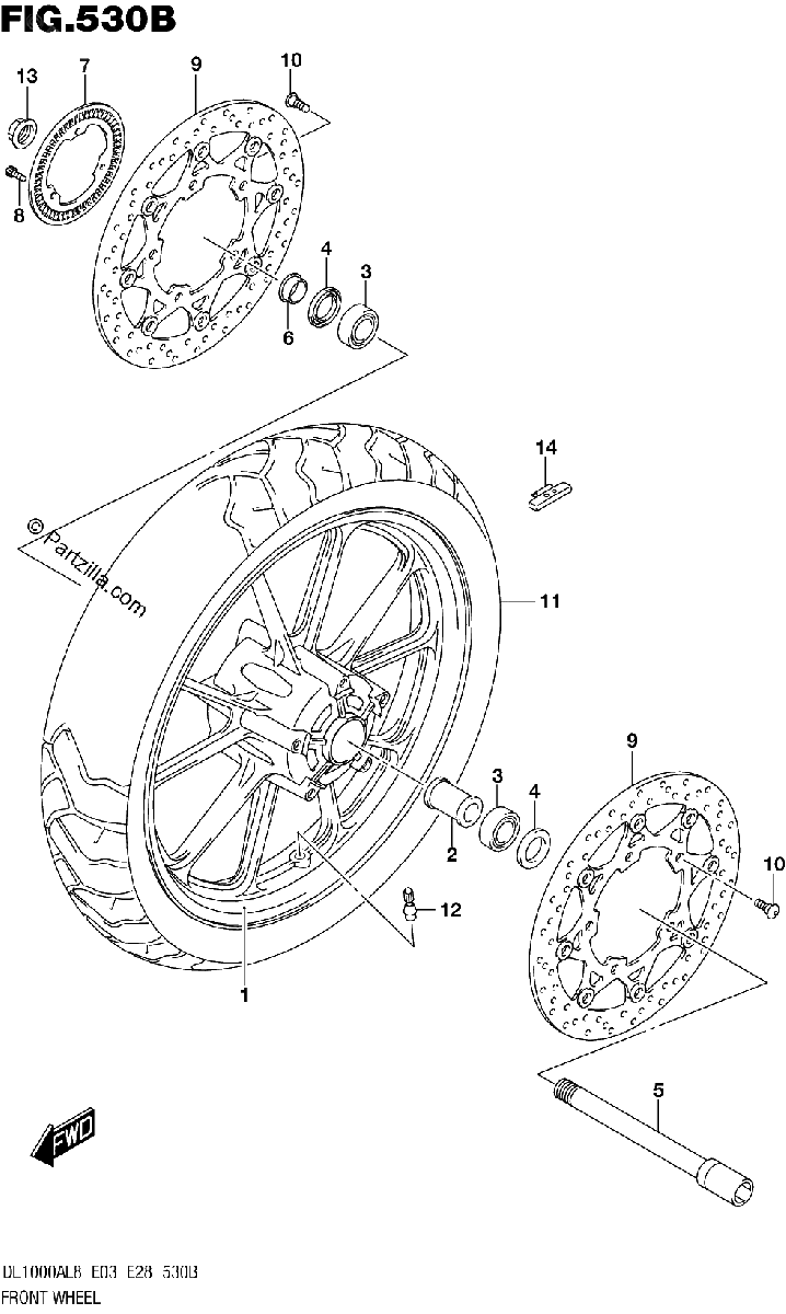 Diagrama de 530B FRONT WHEEL DL1000AL8 E28