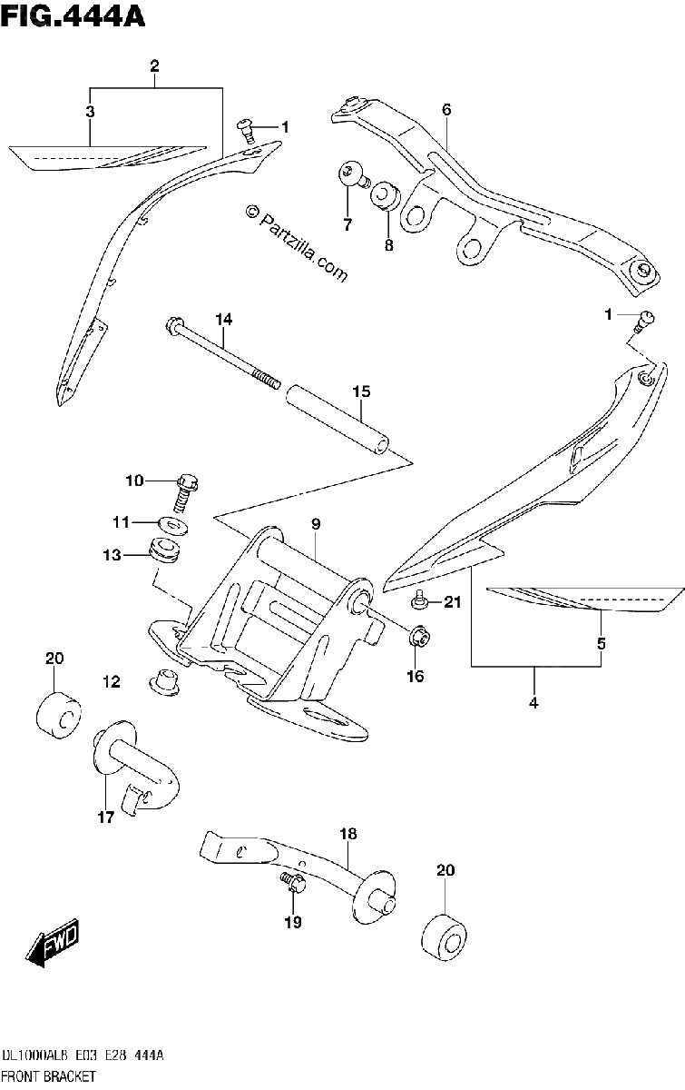 Diagrama de FRONT BRACKET DL1000AL8 E03 FOR YU1