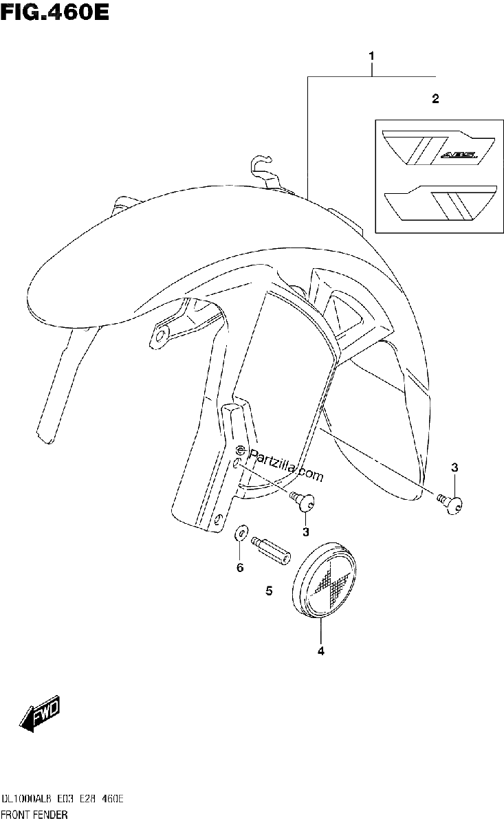 Diagrama de FRONT FENDER DL1000AL8 E33 FOR YU1