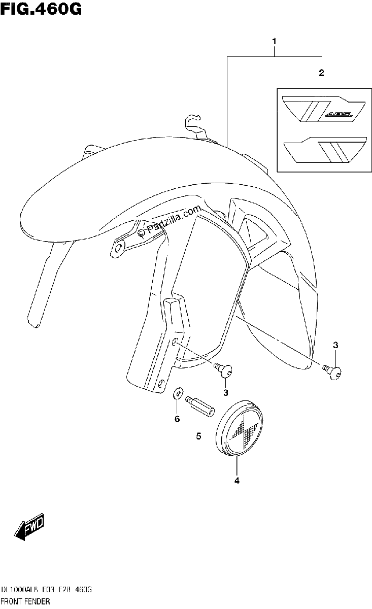 Diagrama de FRONT FENDER DL1000XAL8 E03