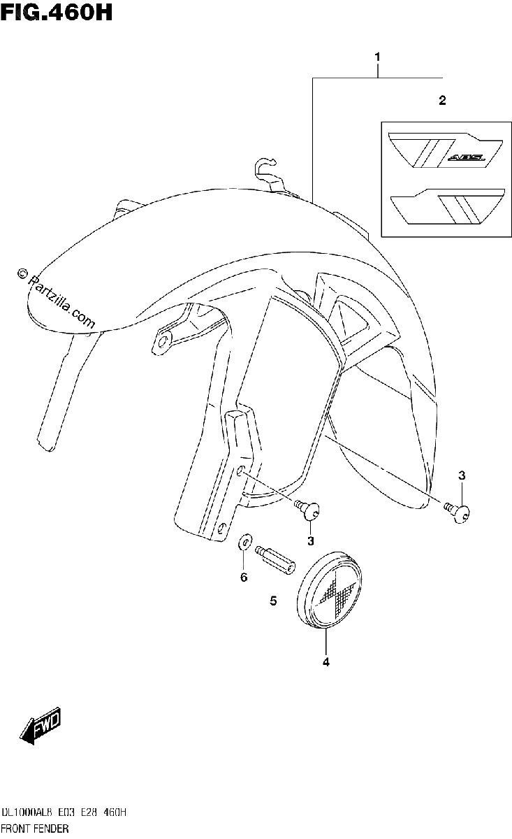 Diagrama de FRONT FENDER DL1000XAL8 E28