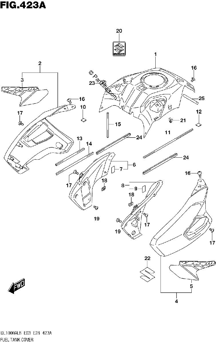 Diagrama de FUEL TANK COVER DL1000AL8 E03 FOR YU1