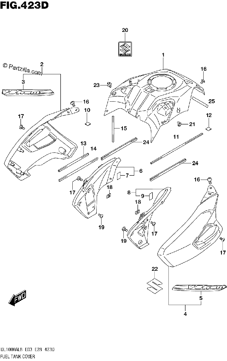 Diagrama de FUEL TANK COVER DL1000AL8 E28 FOR YVB YWW