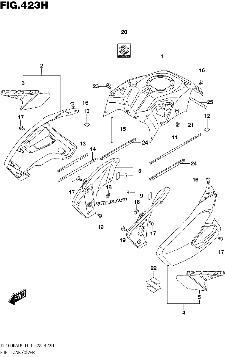 Diagrama de FUEL TANK COVER DL1000XAL8 E28