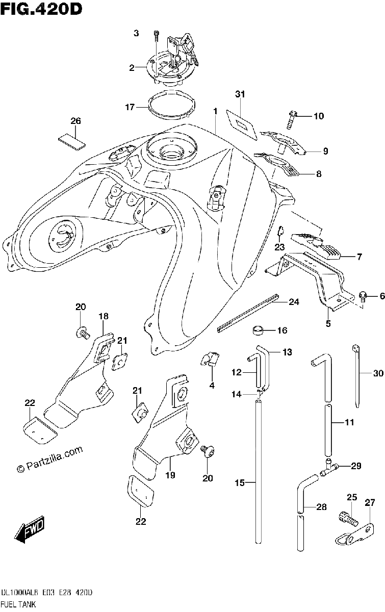 Diagrama de FUEL TANK DL1000AL8 E28 FOR YVB YWW