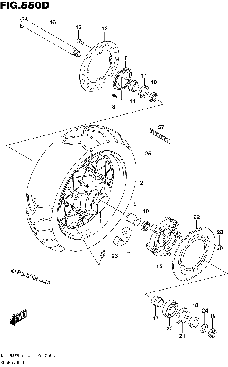 Diagrama de REAR WHEEL DL1000XAL8 E03