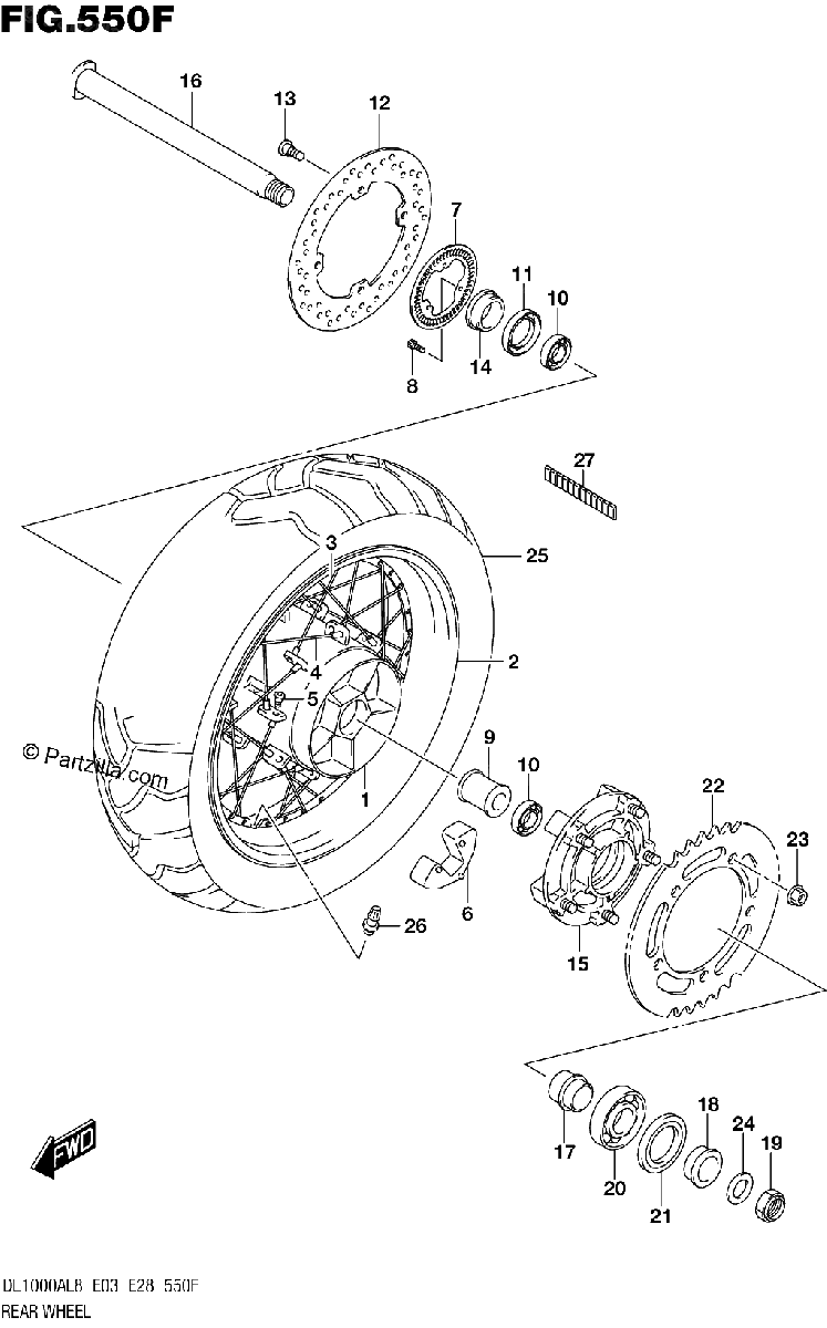 Diagrama de REAR WHEEL DL1000XAL8 E33