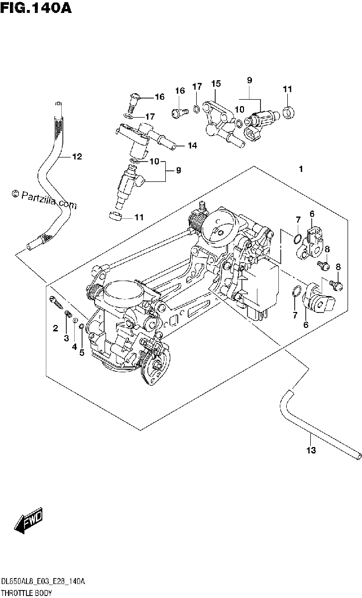 Diagrama de 140A THROTTLE BODY E03 E28