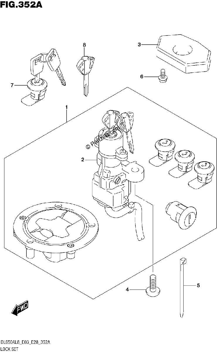 Diagrama de 352A LOCK SET FOR TOP CASE SIDE CASE