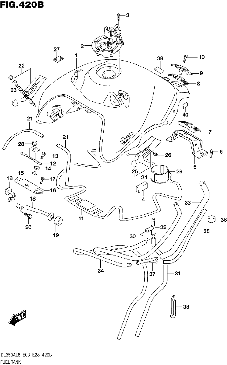 Diagrama de 420B FUEL TANK DL650A E03 E28