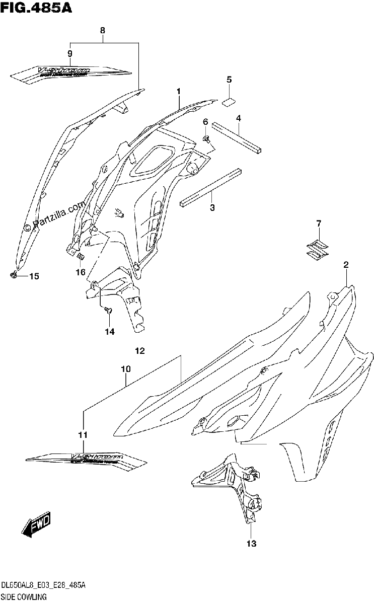 Diagrama de 485A SIDE COWLING DL650A