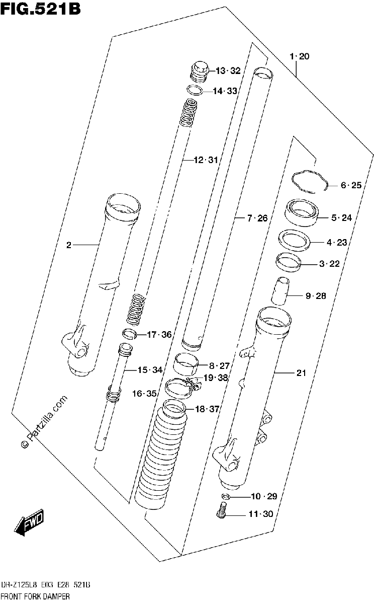 Diagrama de 521B FRONT FORK DAMPER DR Z125LL8 E03