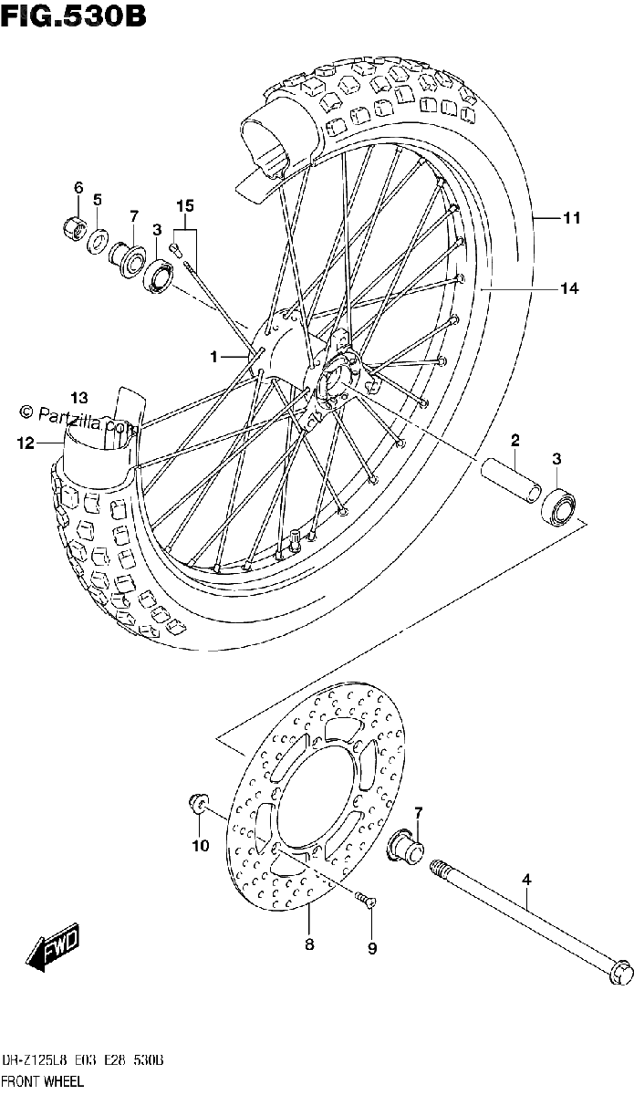Diagrama de 530B FRONT WHEEL DR Z125LL8 E03