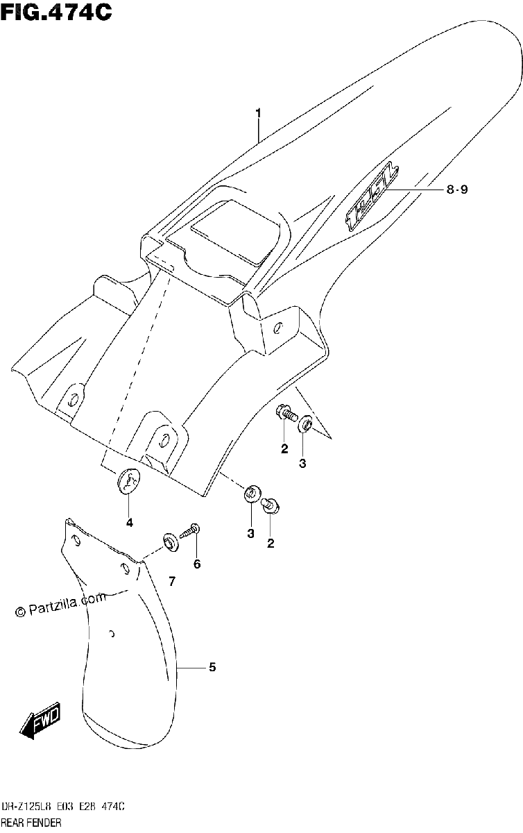 Diagrama de REAR FENDER DR Z125LL8 E28