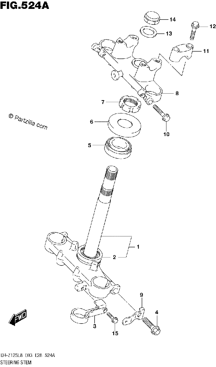 Diagrama de 524A STEERING STEM DR Z125L8 E28