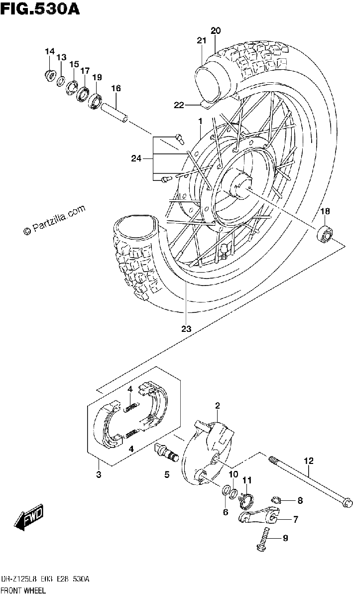 Diagrama de 530A FRONT WHEEL DR Z125L8 E28