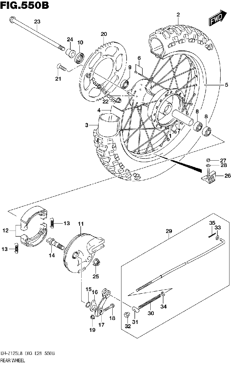 Diagrama de 550B REAR WHEEL DR Z125LL8 E03