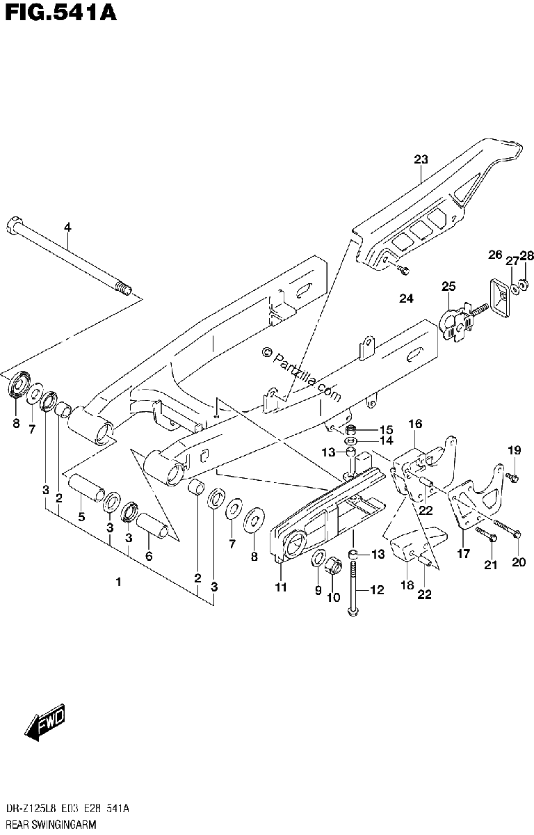 Diagrama de REAR SWINGINGARM DR Z125L8 E28