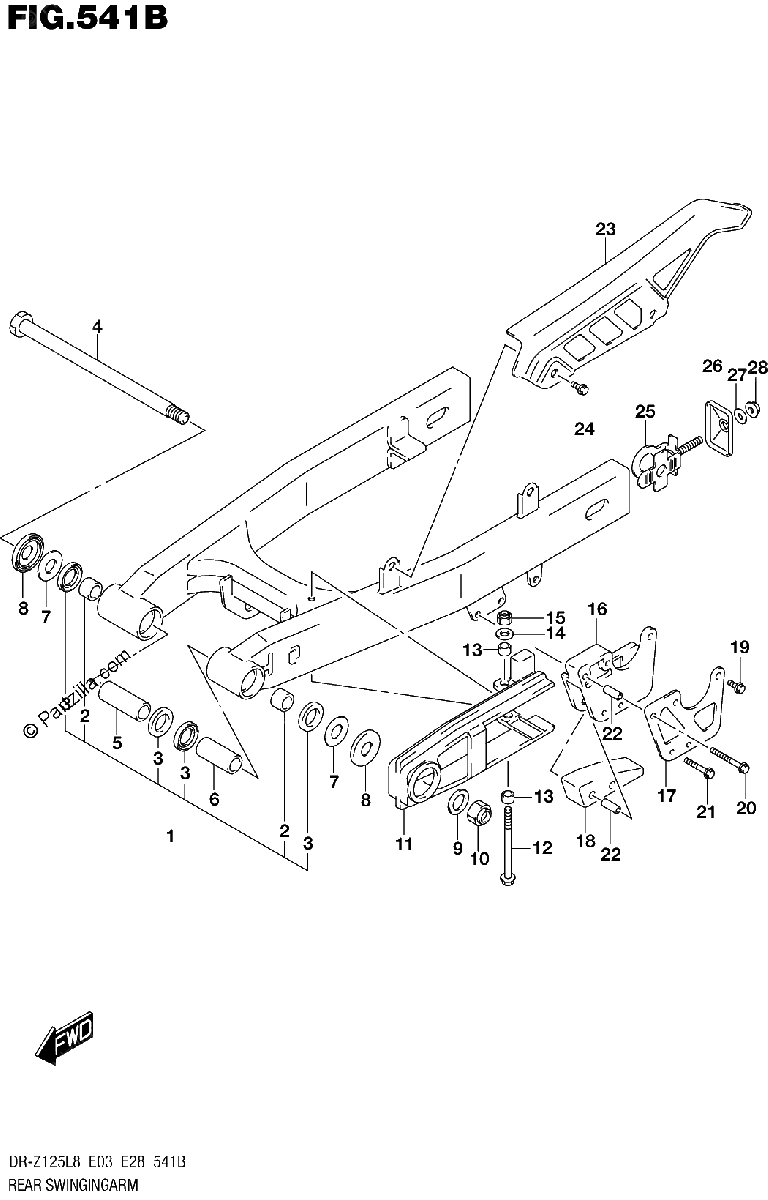 Diagrama de REAR SWINGINGARM DR Z125LL8 E03