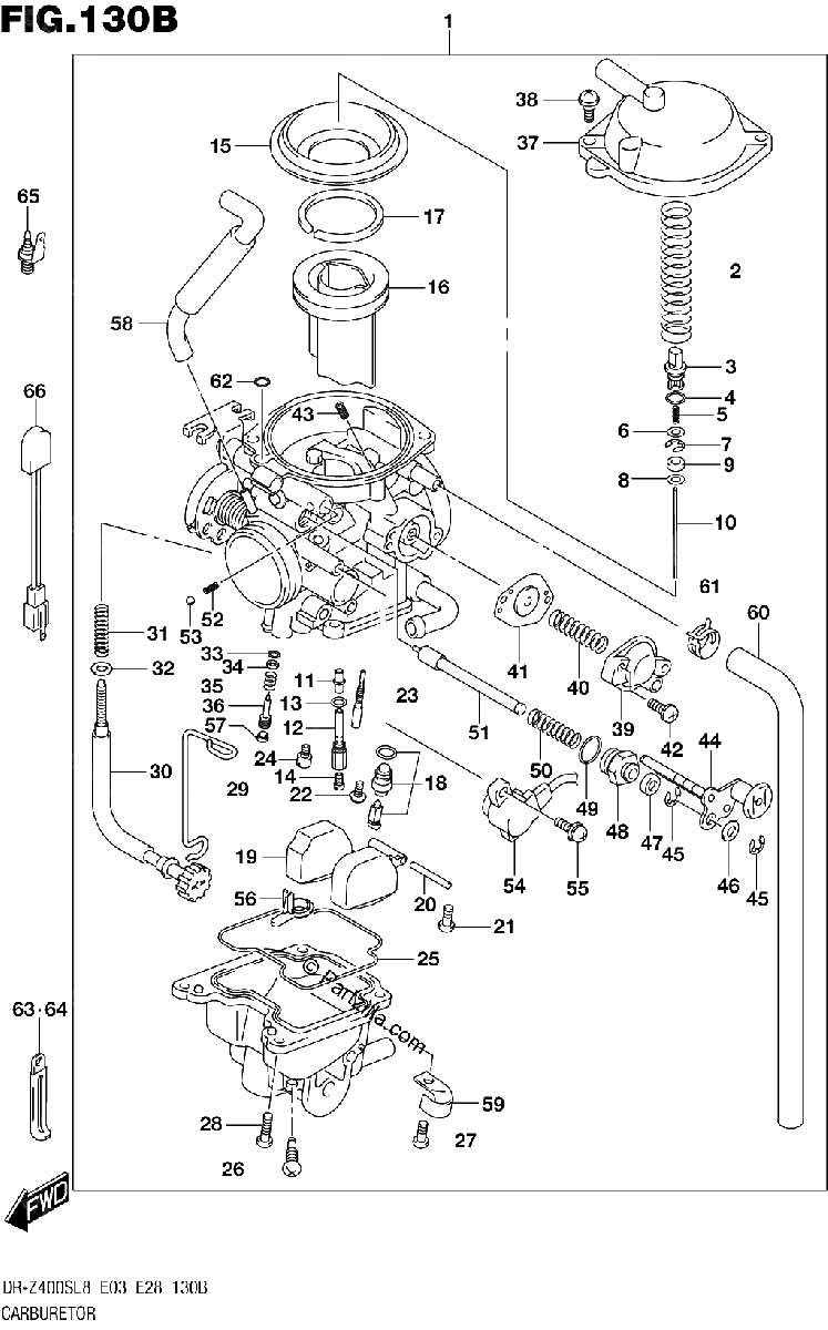 Diagrama de 130B CARBURETOR DR Z400SL8 E28