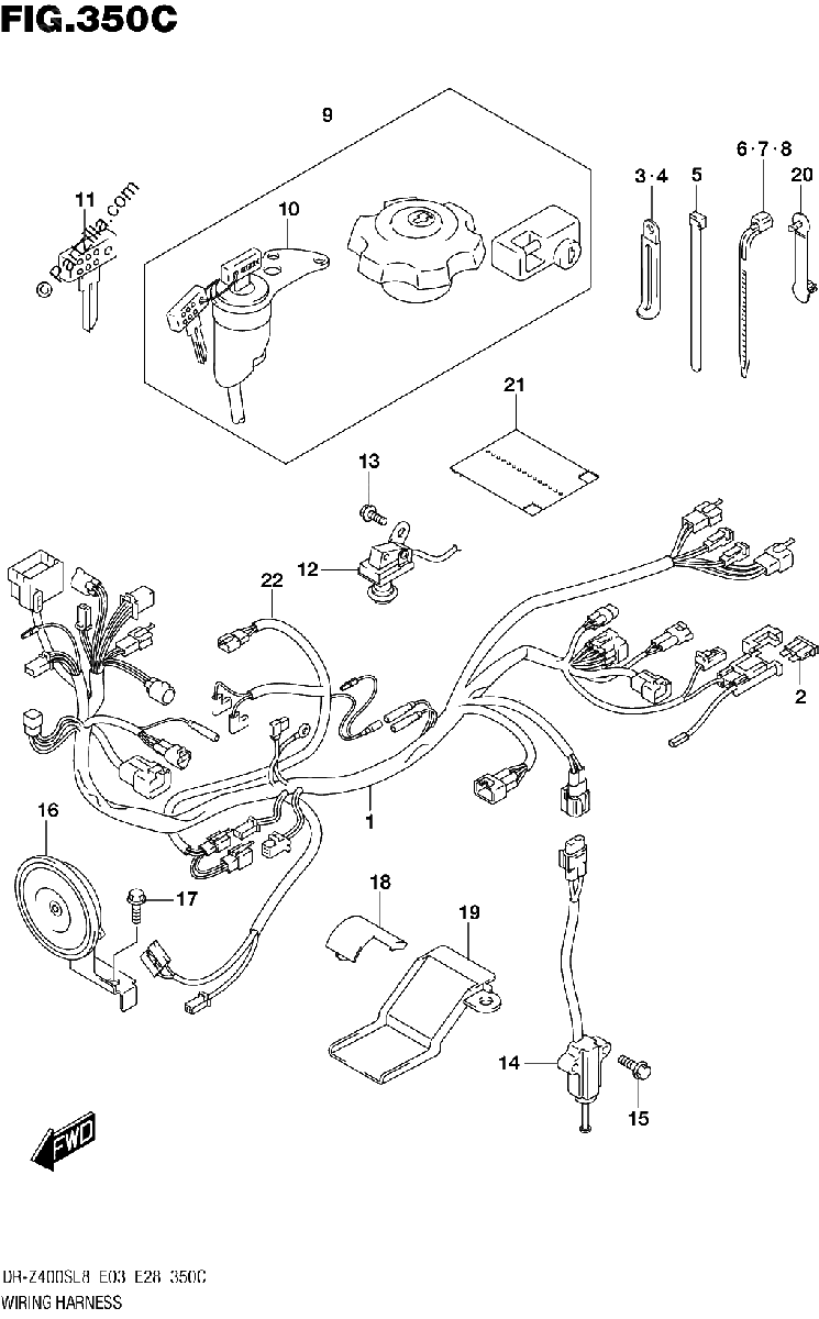 Diagrama de 350C WIRING HARNESS DR Z400SL8 E33