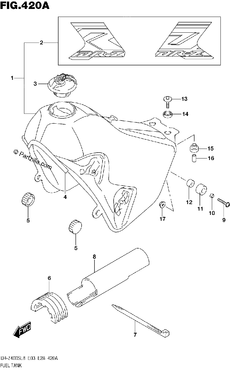 Diagrama de 420A FUEL TANK DR Z400SL8 E03