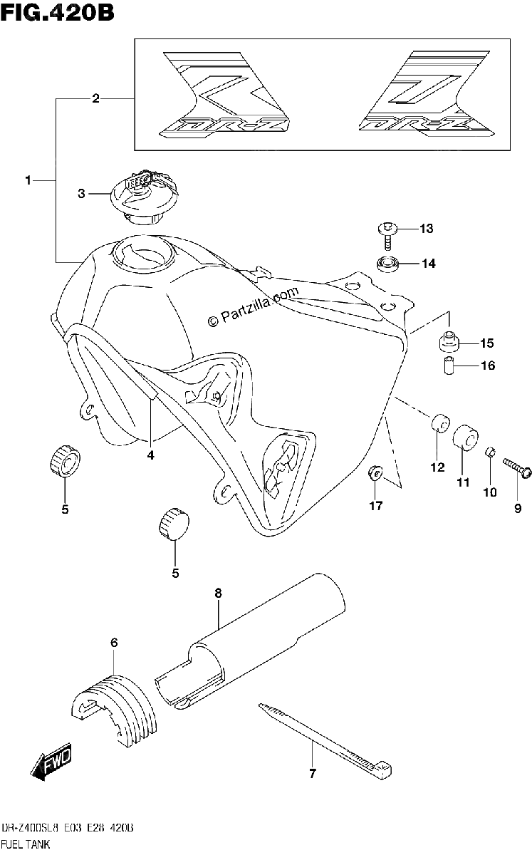 Diagrama de 420B FUEL TANK DR Z400SL8 E28