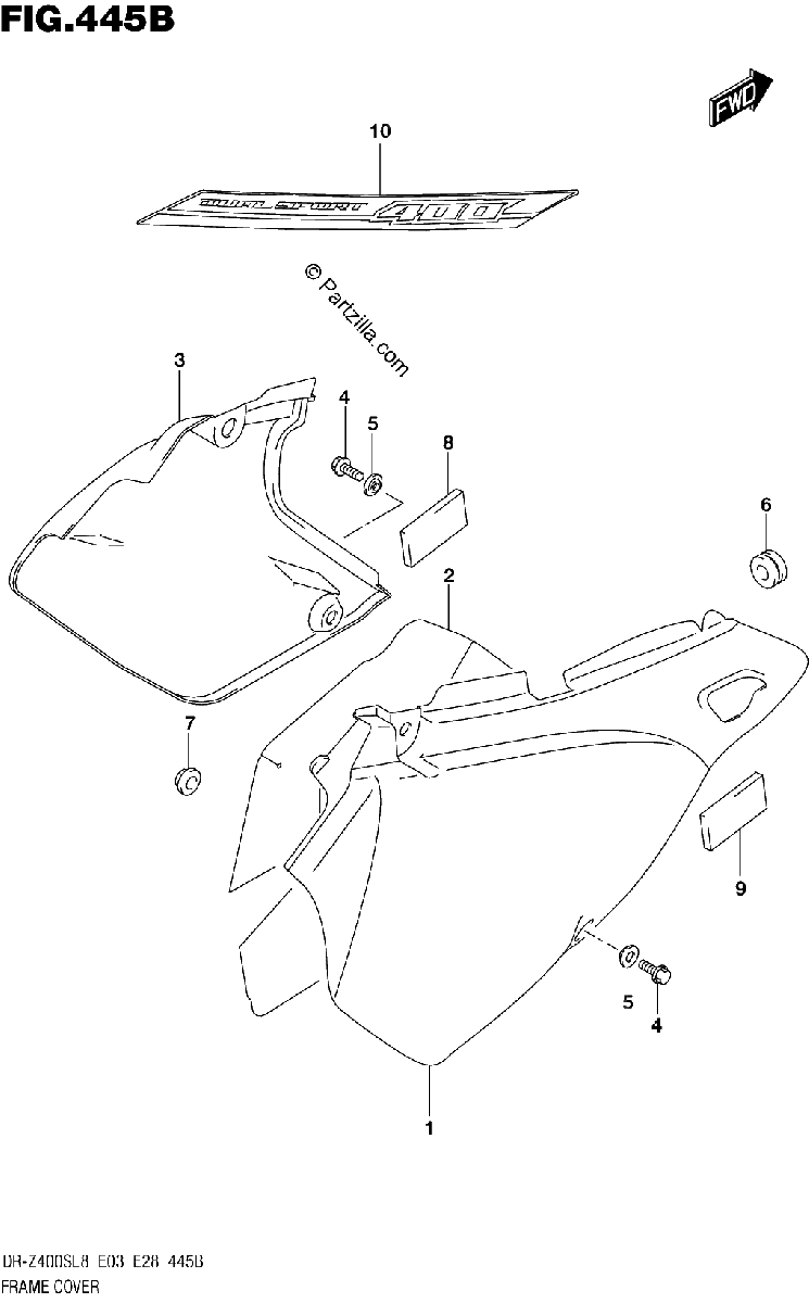 Diagrama de 445B FRAME COVER DR Z400SL8 E28