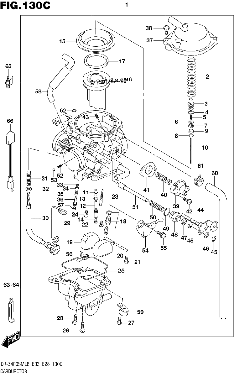 Diagrama de 130C CARBURETOR DR Z400SML8 E33