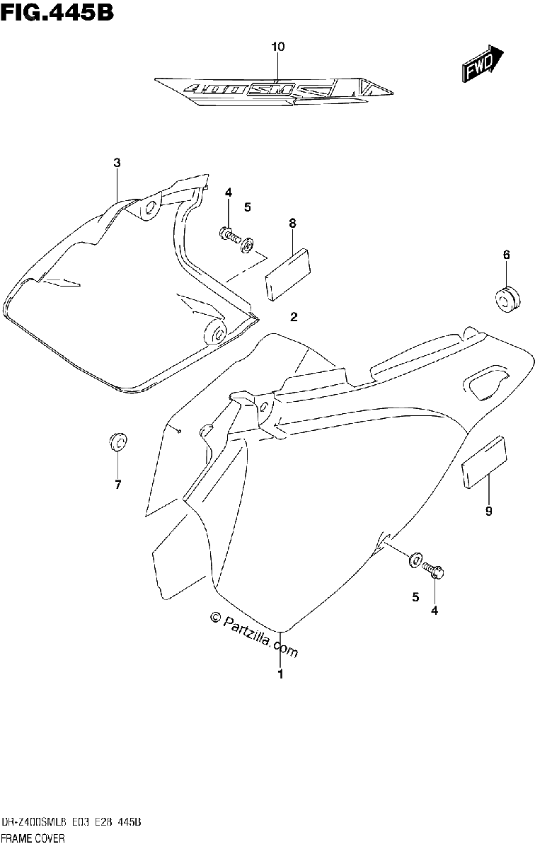 Diagrama de 445B FRAME COVER DR Z400SML8 E28