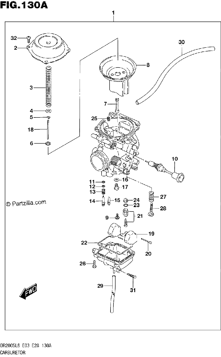 Diagrama de 130A CARBURETOR DR200SL8 E03