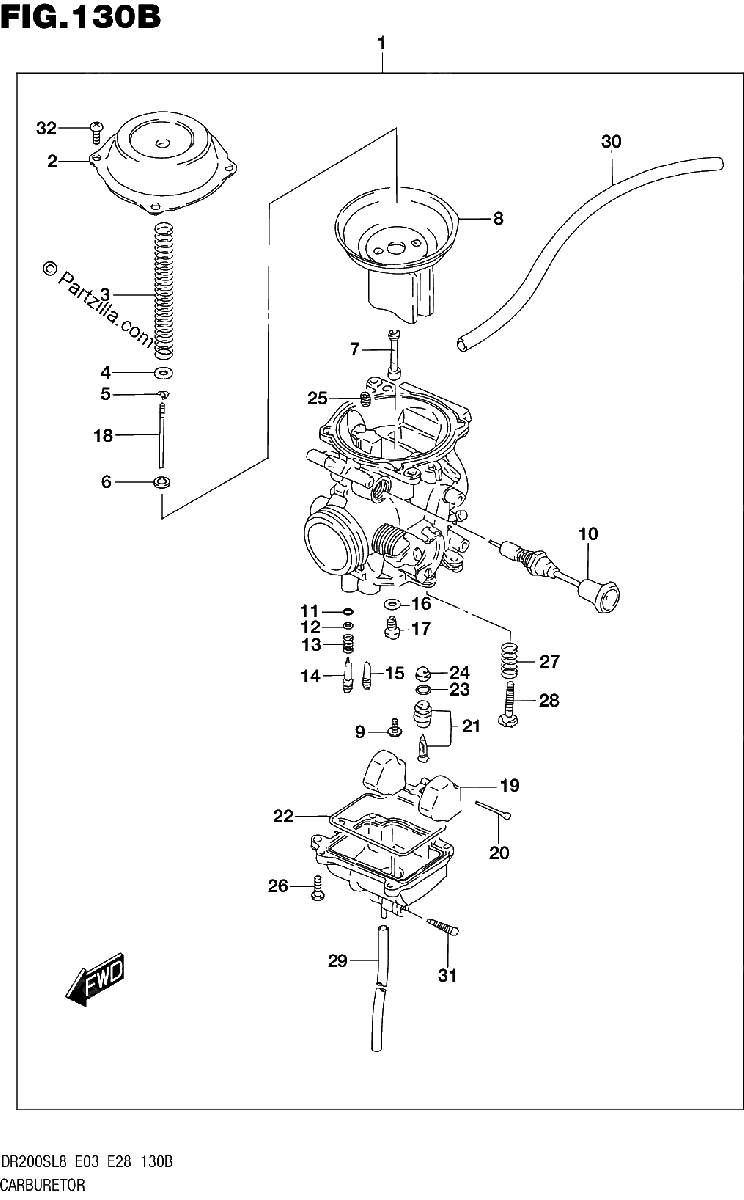 Diagrama de 130B CARBURETOR DR200SL8 E28