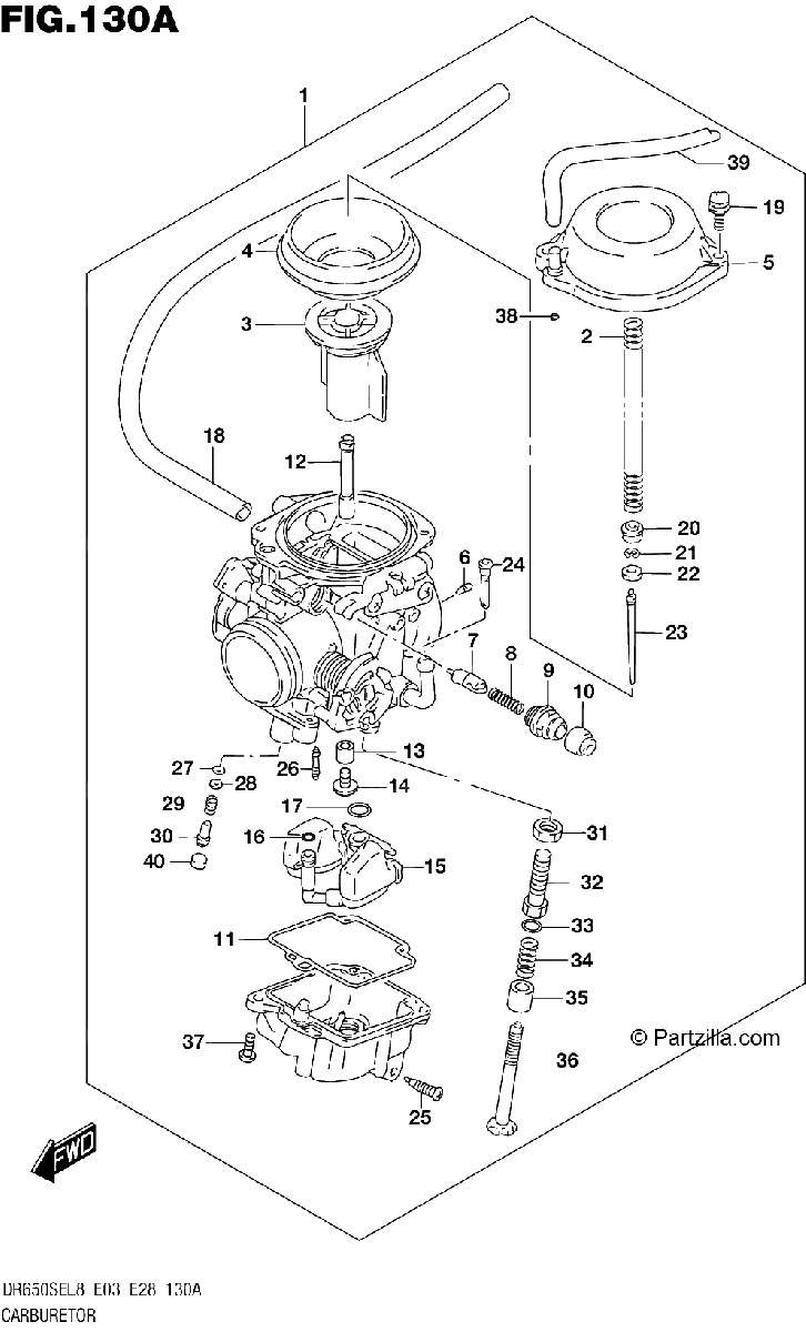 Diagrama de 130A CARBURETOR DR650SEL8 E03