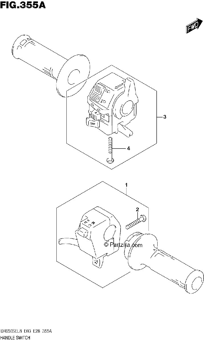 Diagrama de 355A HANDLE SWITCH DR650SEL8 E03