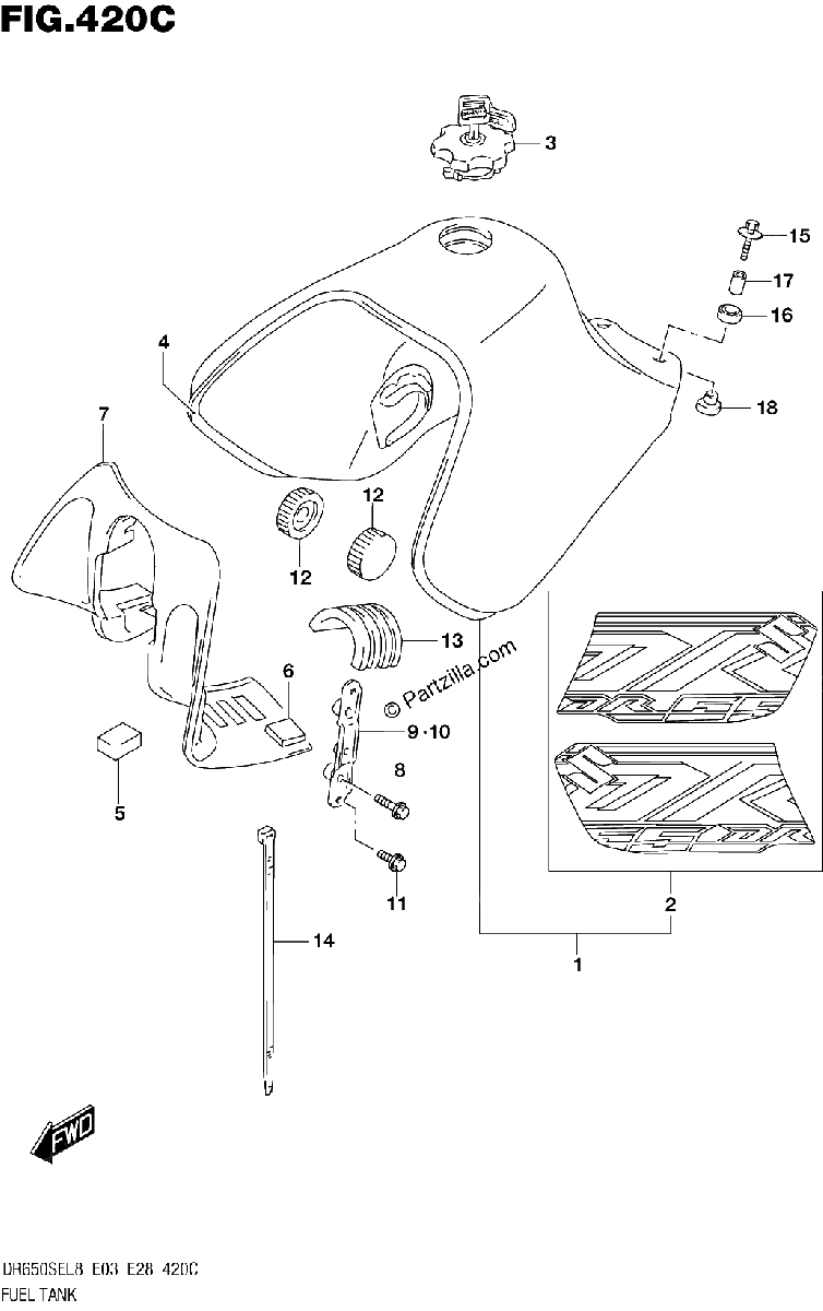 Diagrama de 420C FUEL TANK DR650SEL8 E33