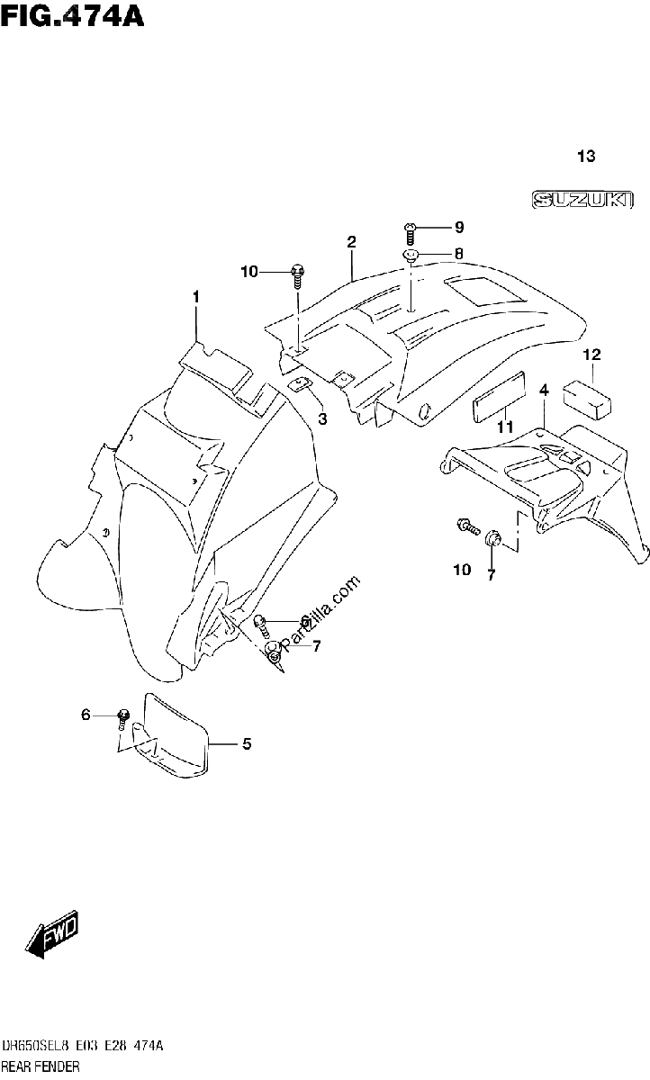 Diagrama de 474A REAR FENDER DR650SEL8 E03