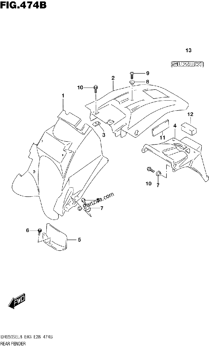 Diagrama de 474B REAR FENDER DR650SEL8 E28