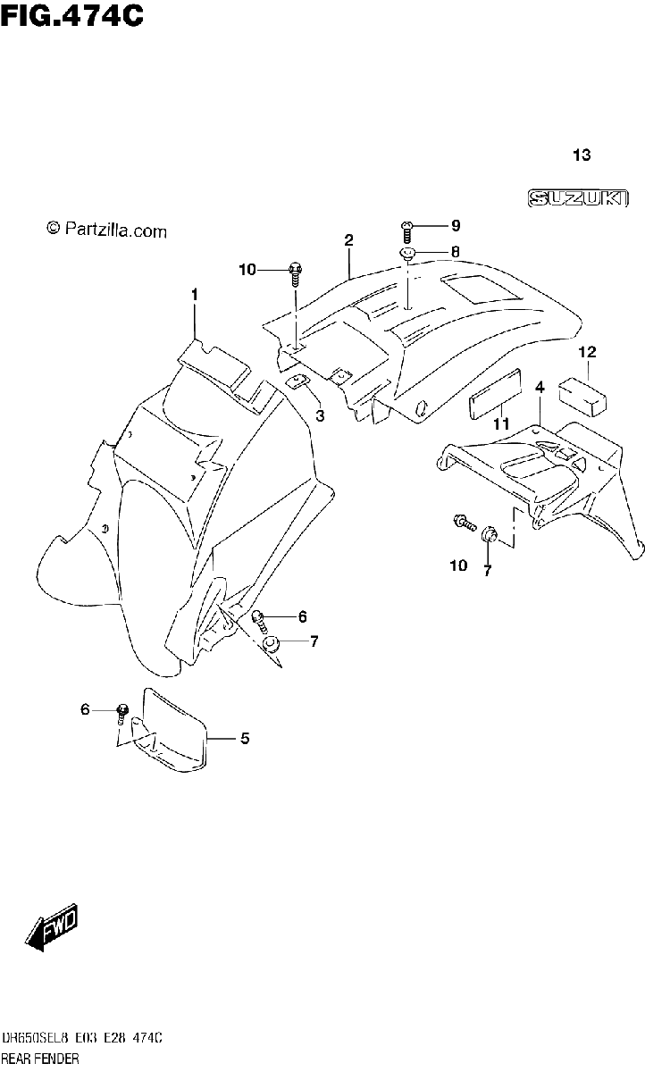 Diagrama de 474C REAR FENDER DR650SEL8 E33
