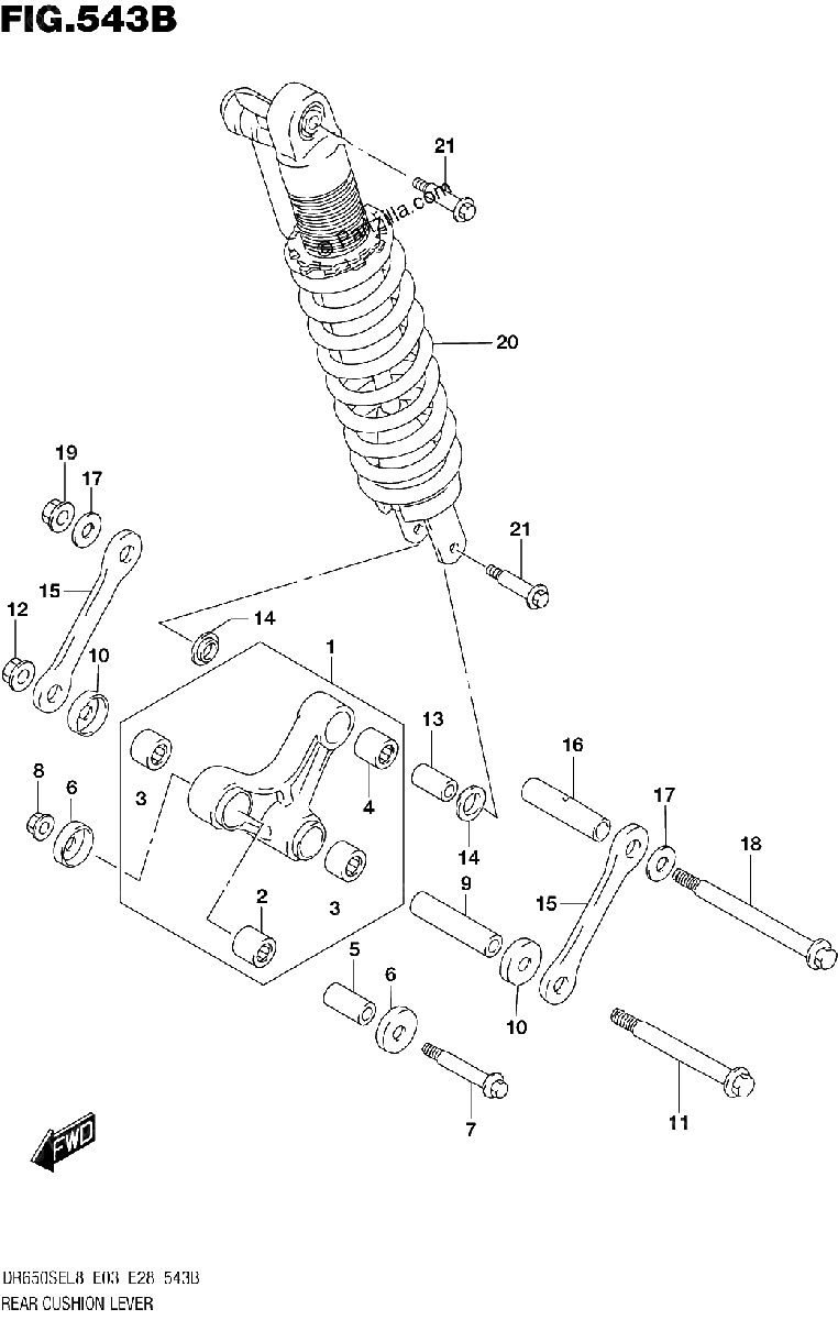 Diagrama de 543B REAR CUSHION LEVER DR650SEL8 E28