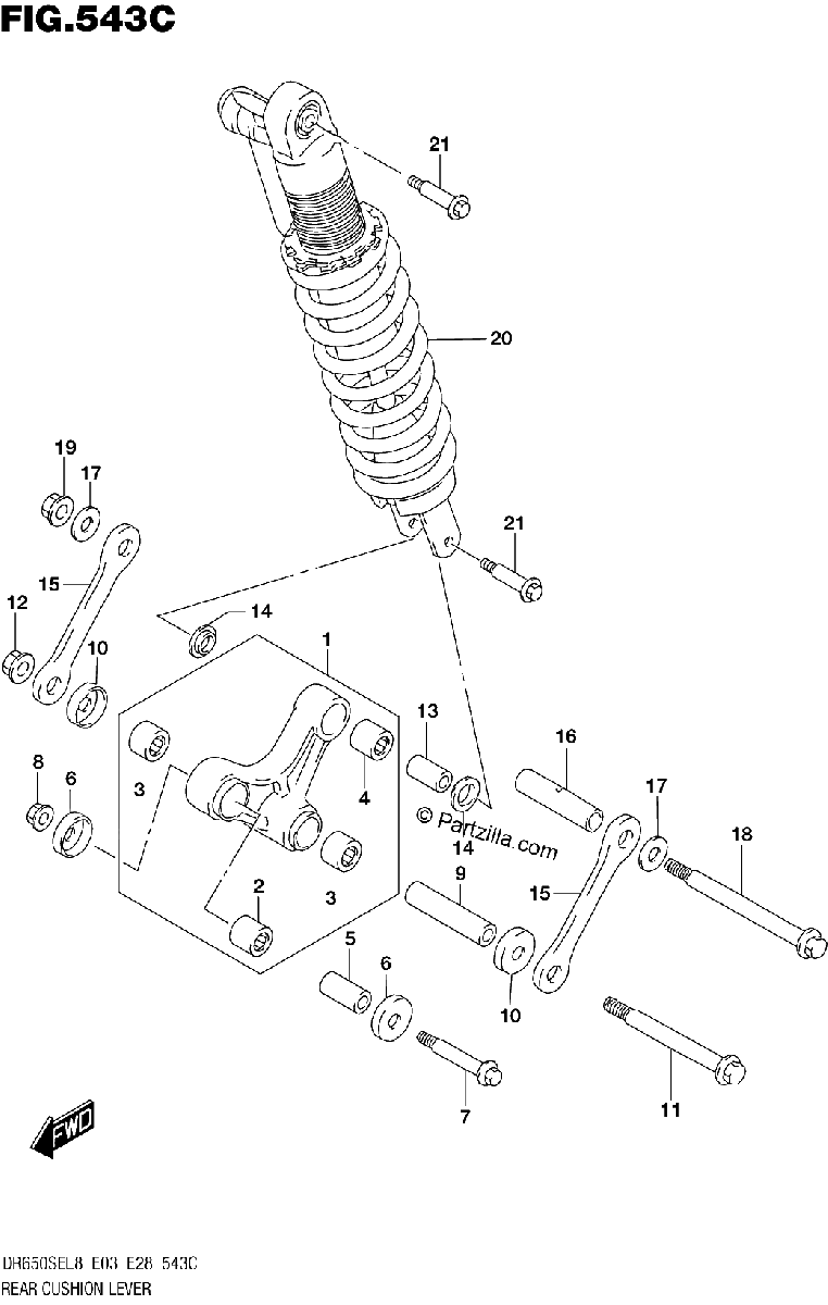 Diagrama de 543C REAR CUSHION LEVER DR650SEL8 E33