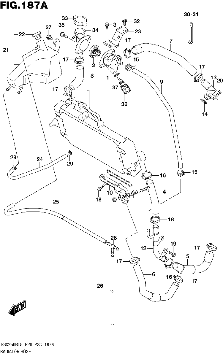 Diagrama de 187A RADIATOR HOSE