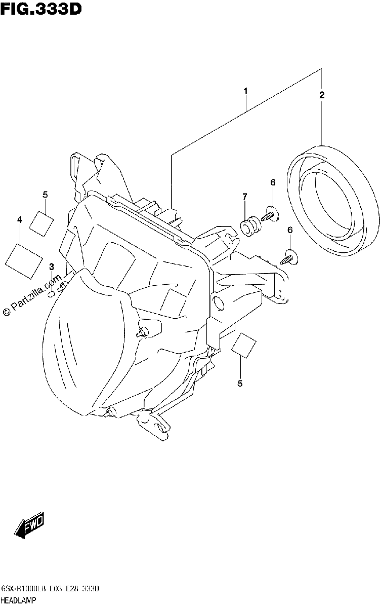 Diagrama de 333D HEADLAMP GSX R1000AL8 E28
