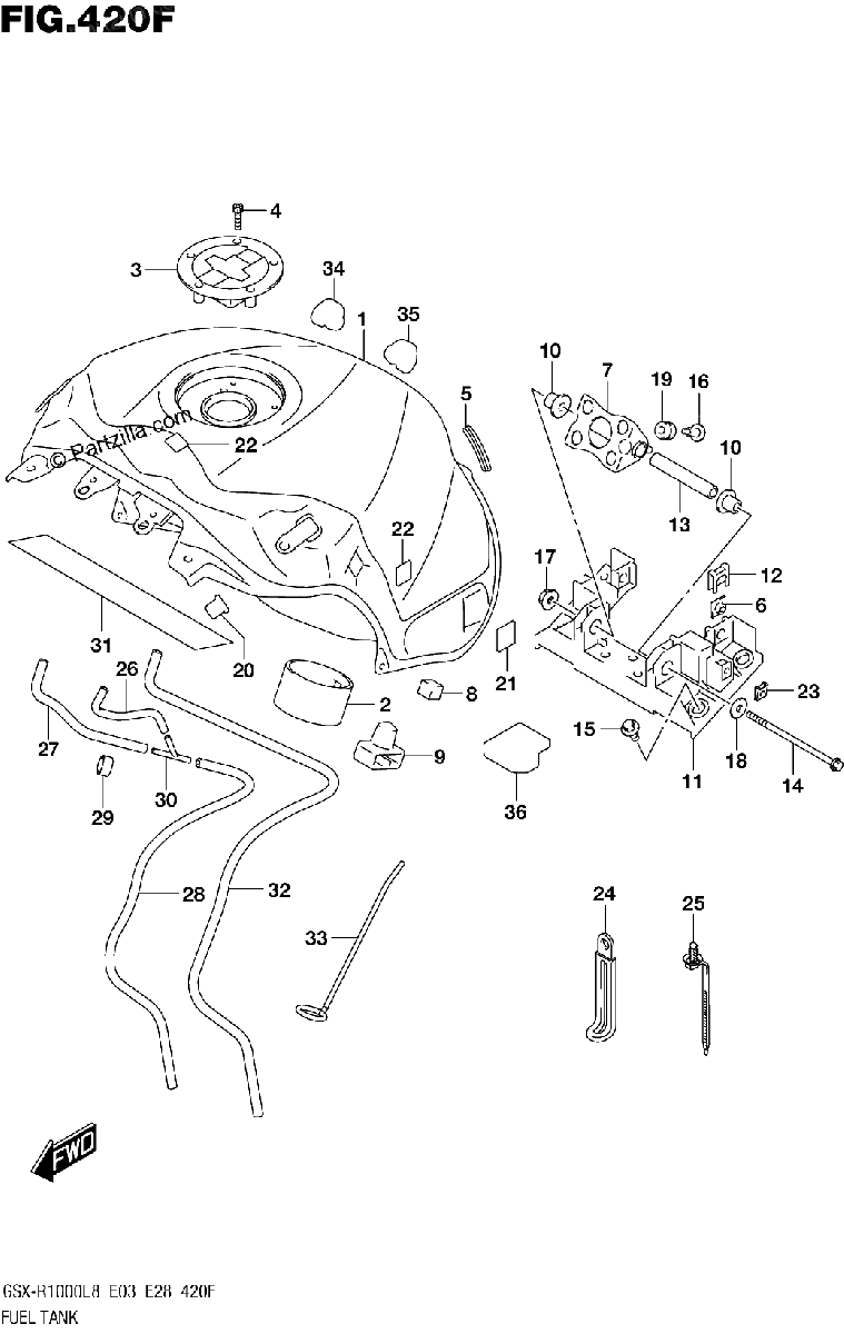 Diagrama de 420F FUEL TANK GSX R1000AL8 E03 FOR YKV YSF