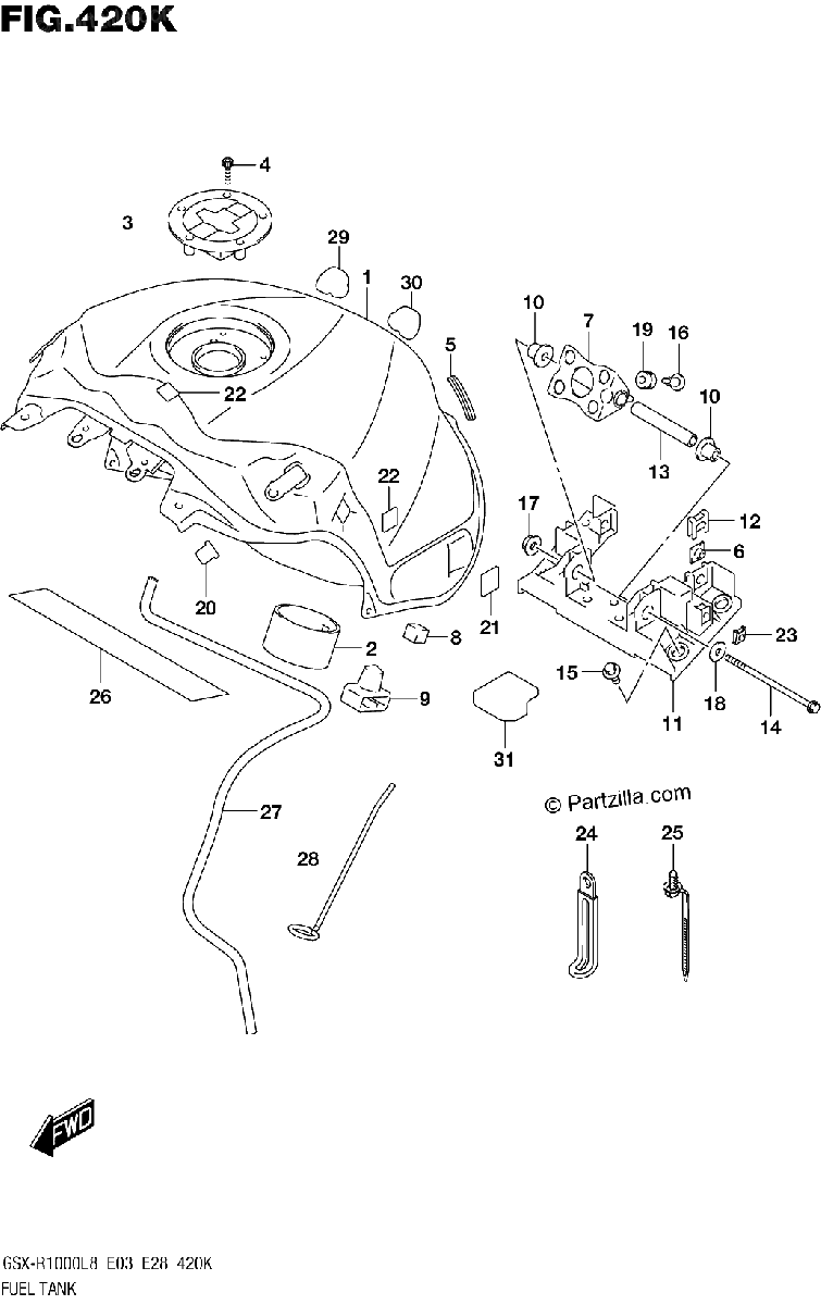 Diagrama de 420K FUEL TANK GSX R1000AL8 E33 FOR YKV YSF