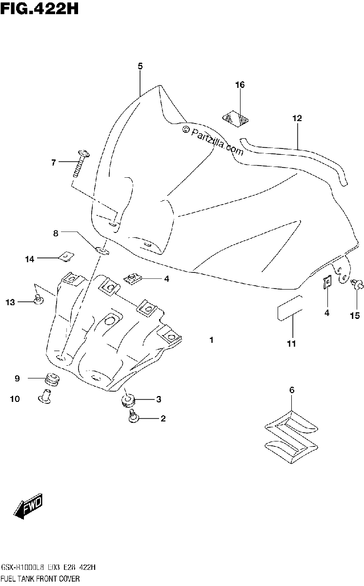 Diagrama de 422H FUEL TANK FRONT COVER GSX R1000AL8 E03 FOR YKV