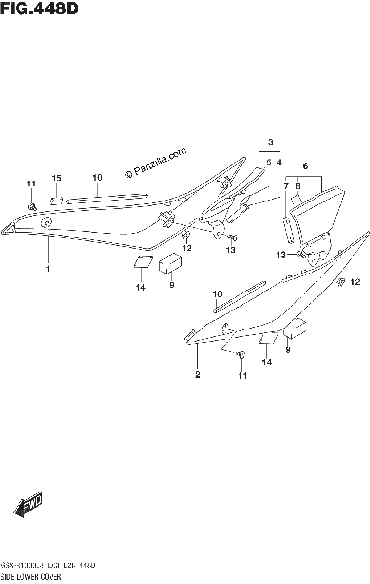 Diagrama de 448D SIDE LOWER COVER GSX R1000AL8 E28
