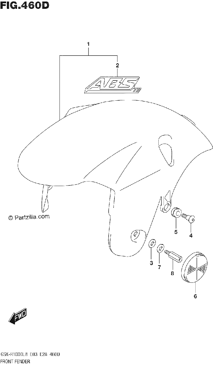 Diagrama de 460D FRONT FENDER GSX R1000AL8 E03 FOR YKV