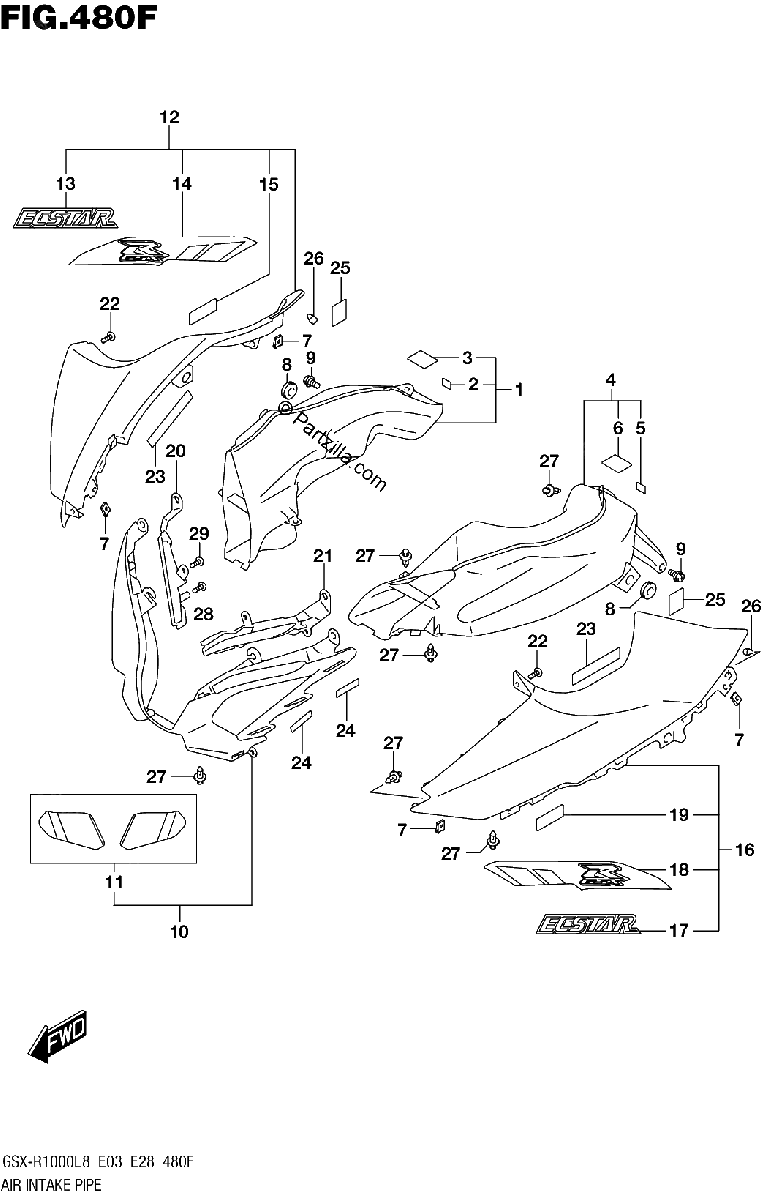 Diagrama de 480F AIR INTAKE PIPE GSX R1000AL8 E03 FOR YSF