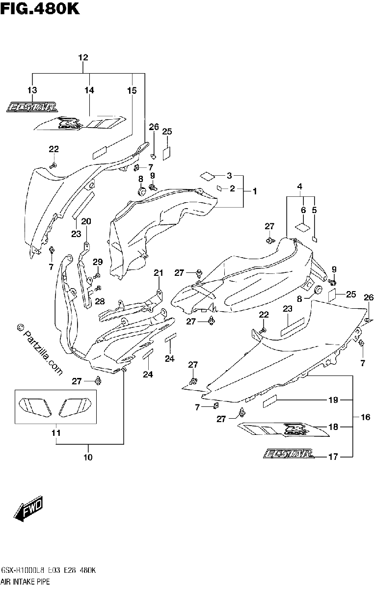Diagrama de 480K AIR INTAKE PIPE GSX R1000AL8 E33 FOR YSF